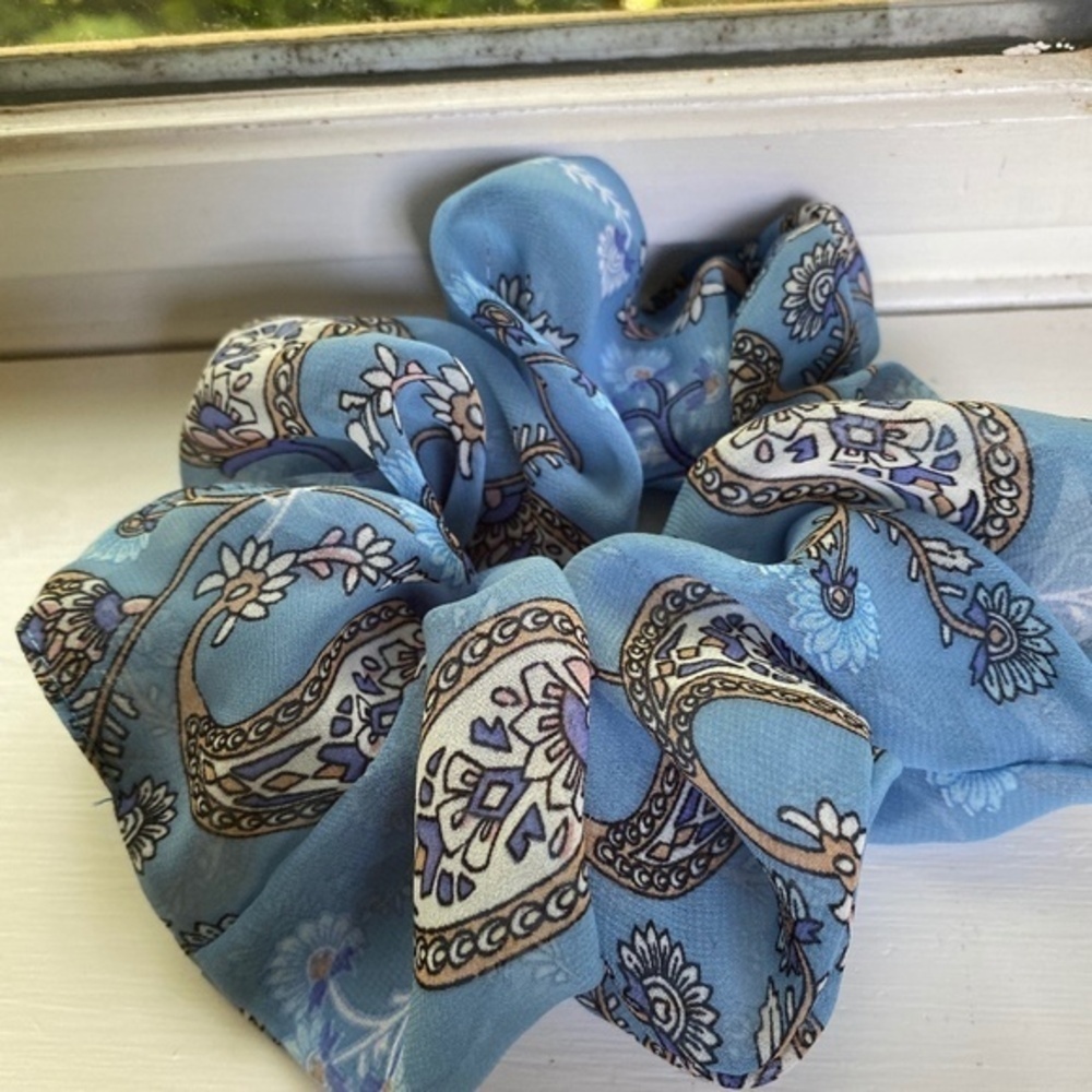 Anthropologie Blue Paisley Chiffon Hair Scrunchie